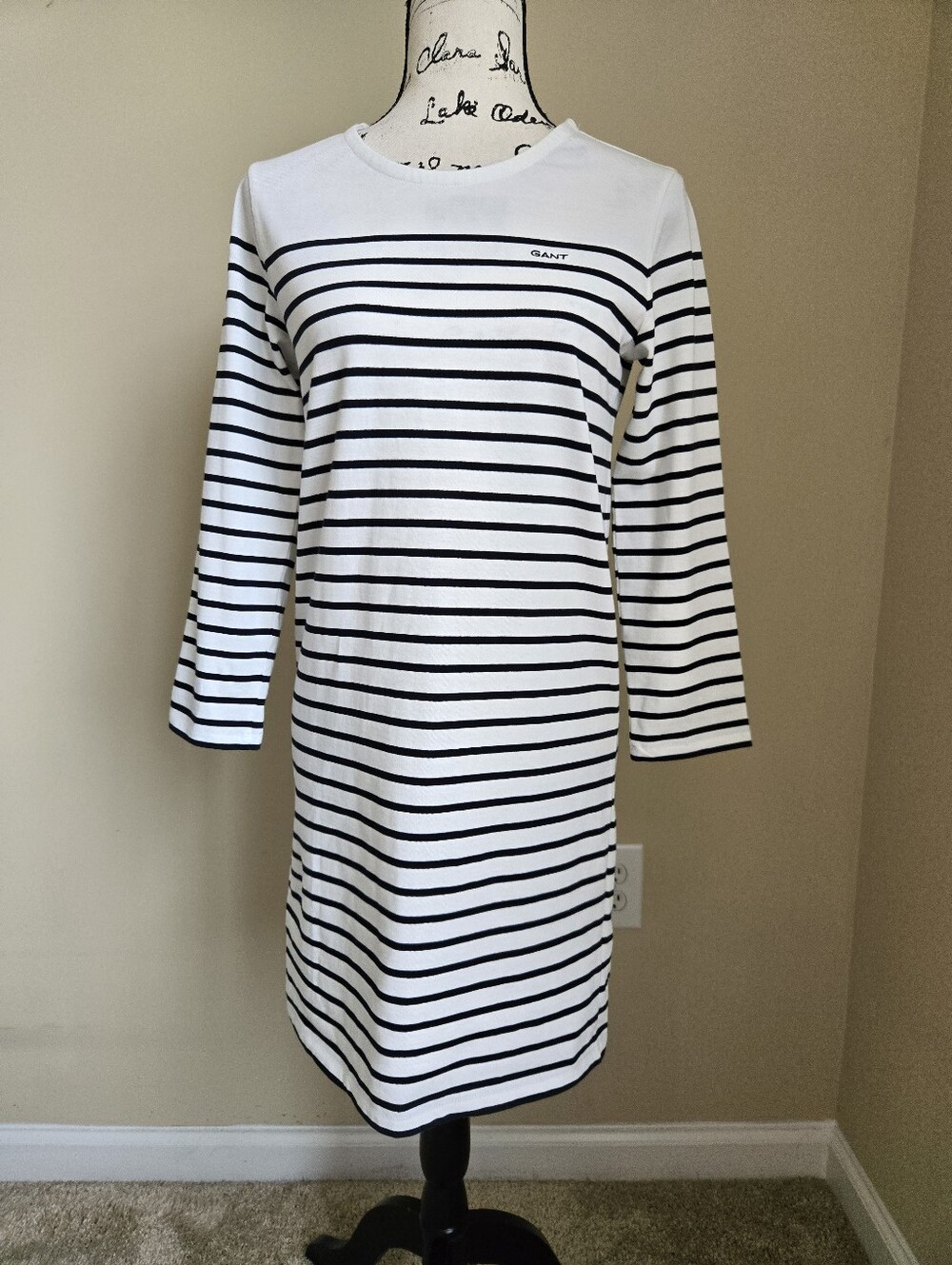 Gant Breton Dress Womens XS 3/4 Sleeve Striped Cotton